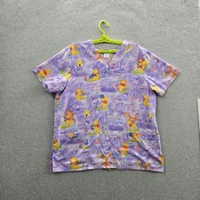 Disney Women Scrub Top L Purple Graphic Winnie Pooh Cartoon Print Whimsical