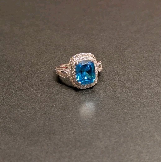 Turquoise Color Emerald Cut Gemstone Silver Band Ring Never Worn