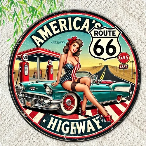 Route 66 Vintage Tin Metal Signs Home Décor 8x8 Wall Art Retro American Highway