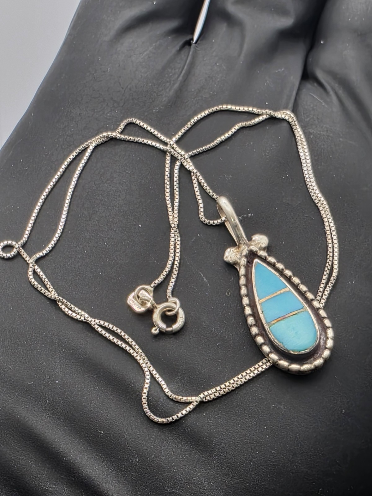 Native American Solid Sterling Silver Turquoise I… - image 5