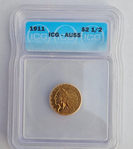 1911 2.5 DOLLAR INDIAN HEAD COIN / ICG AU-55