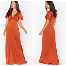 Show Me Your Mumu Formal Satin Twist Front Gown in Burnt Orange - M