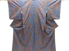 7617626: JAPANESE KIMONO / UNUSED DORO OSHIMA TSUMUGI / WOVEN KIKU  PEONY