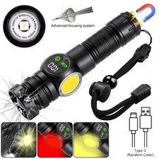 White Laser LED Zoomable Flashlight 9 lighting Modes USB Rechargeable Torch