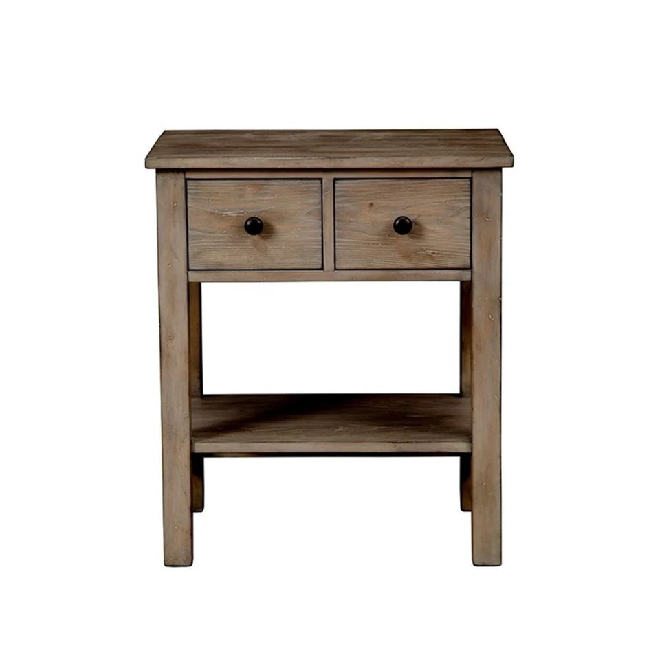 Mesita de noche Origins by Alpine Classic de madera con 2 cajones en gris natural Foto 2 de 4