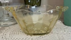 Vintage Lancaster Depression Yellow Glass Bowl - Etched Flowers with 2 Handles