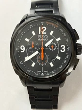 ESQ Movado Swiss Chronograph Black PVD Quartz Mens Watch WORKS