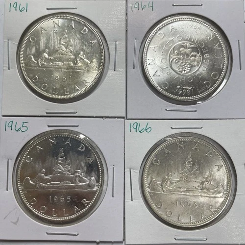 1961 1964 1965 1966 Lot Of 4 Canada Silver Dollars