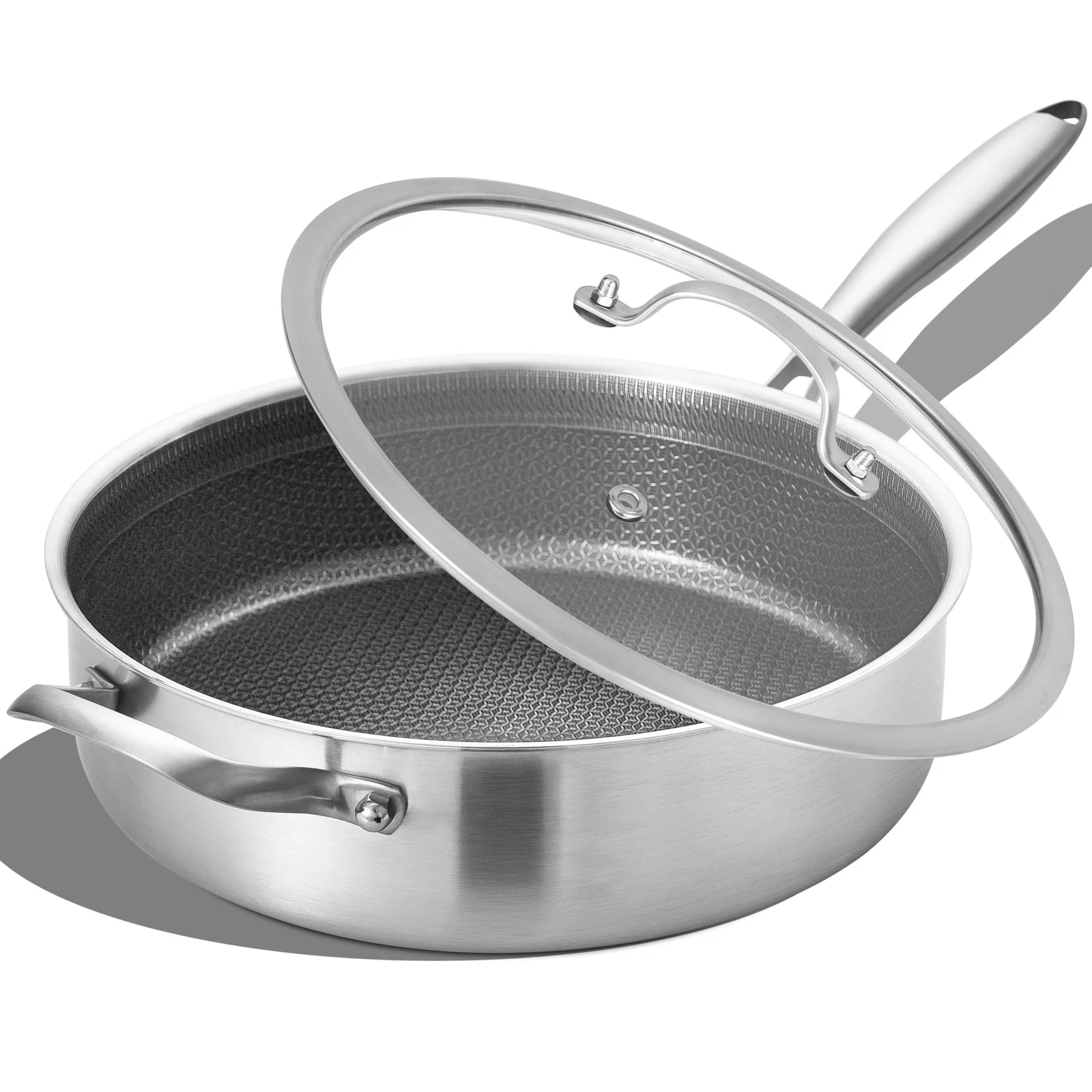 6 Quarts Hybrid Non Stick Tri-Ply Stainless Steel Sauté Pan with Lid,12 Inch ...
