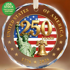 250Th Anniversary USA Crystal Glass Christmas Ornament Gold Patriotic Decor