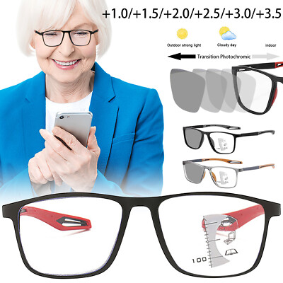 Multifocal Progressive Varifocal Reading Glass Photochromic Anti-blue +1.0-+3.5