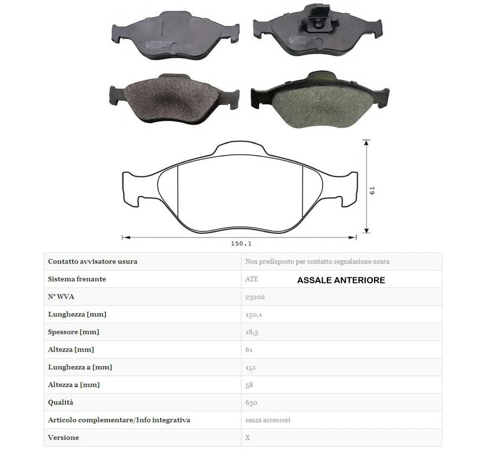 KIT 4 PASTICCHE FRENO ANTERIORI FORD Fiesta 5 V 1.4 TDCi 50KW DAL 2002-> - Immagine 3 di 3