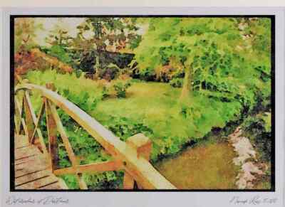 Garden 131089 Wooden Bridge With View Of River And Garden A4 Watercolour print