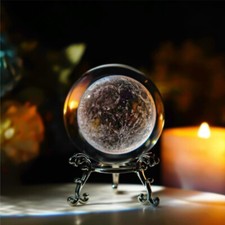 3D Moon Crystal Ball Laser Engraved Quartz Glass Ball Decorative Ball with Stand