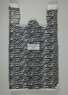Zebra Print Design Plastic T-Shirt Retail Shopping Bags Handles 11.5'' x6'' x21''
