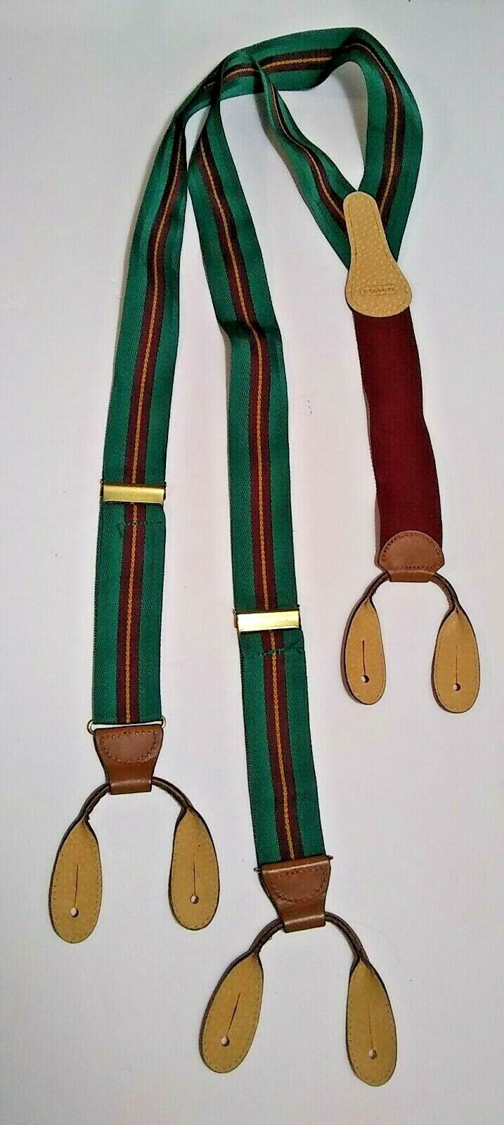 Vintage Coach Oklahoma City Mail order cheap Mall Green Burgundy Stripe Braces Lea Suspenders Fabric