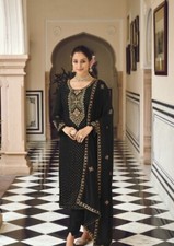 Black Heavy Georgette Straight Fit Suits For Ceremonies By Aarshi Fashions