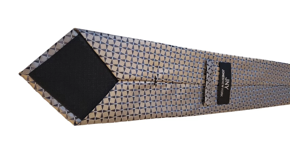 JONES NEW YORK 豪华 100% 真丝领带男式银色几何领带商务服装 — 第 4/4 张图片