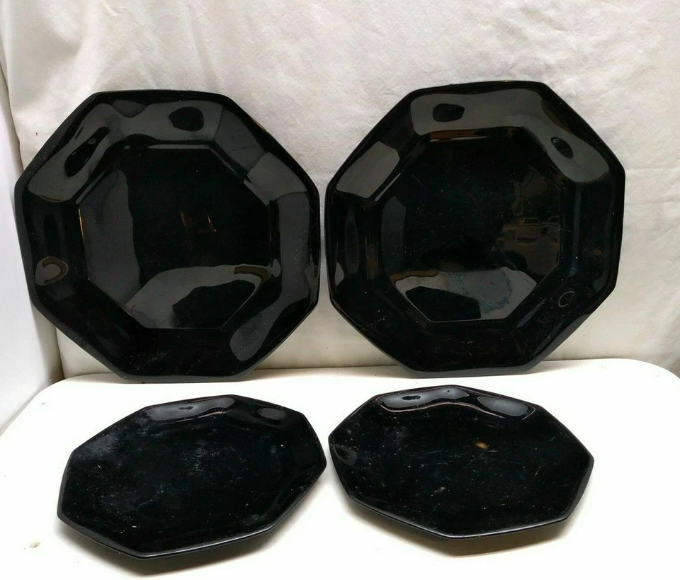 Platos laterales y cena octogonales de cerámica negra Arcoroc Octime Francia 2 piezas Foto 4 de 4