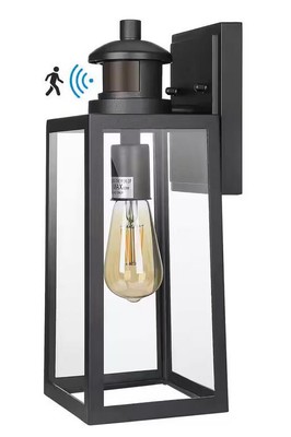 DEWENWILS 14.2'' Black Motion Sensing Dusk/Dawn Outdoor Wall Lantern Sconce Light
