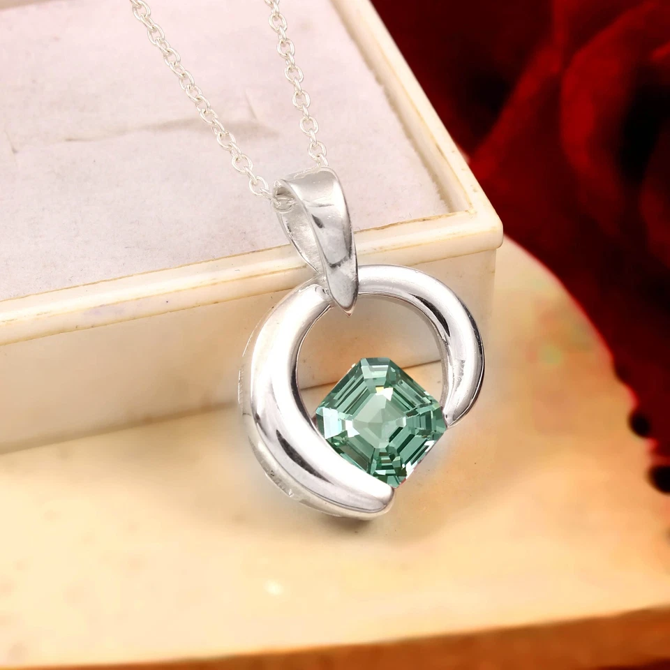 Adorabile Ceylon Verde Spinello Taglio Asscher 925 Ciondolo Argento Gemma 9x9 MM - Immagine 4 di 4