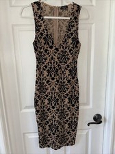 Privy Small Sleeveless Cocktail Party Dress Black Nude Damask Print Lined EUC
