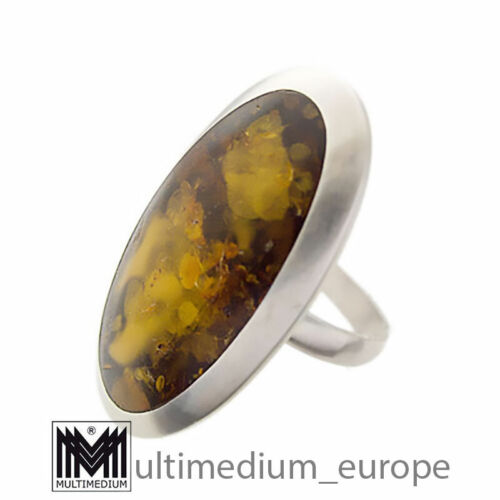 Großer Modernist Silber Ring Bernstein Oval vtg amber silver ring - Afbeelding 1 van 6