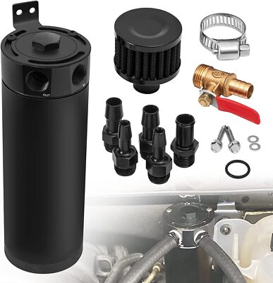Universal 2 Port Aluminum 750ml Baffled Oil Catch Can Reservoir Tank With Filter