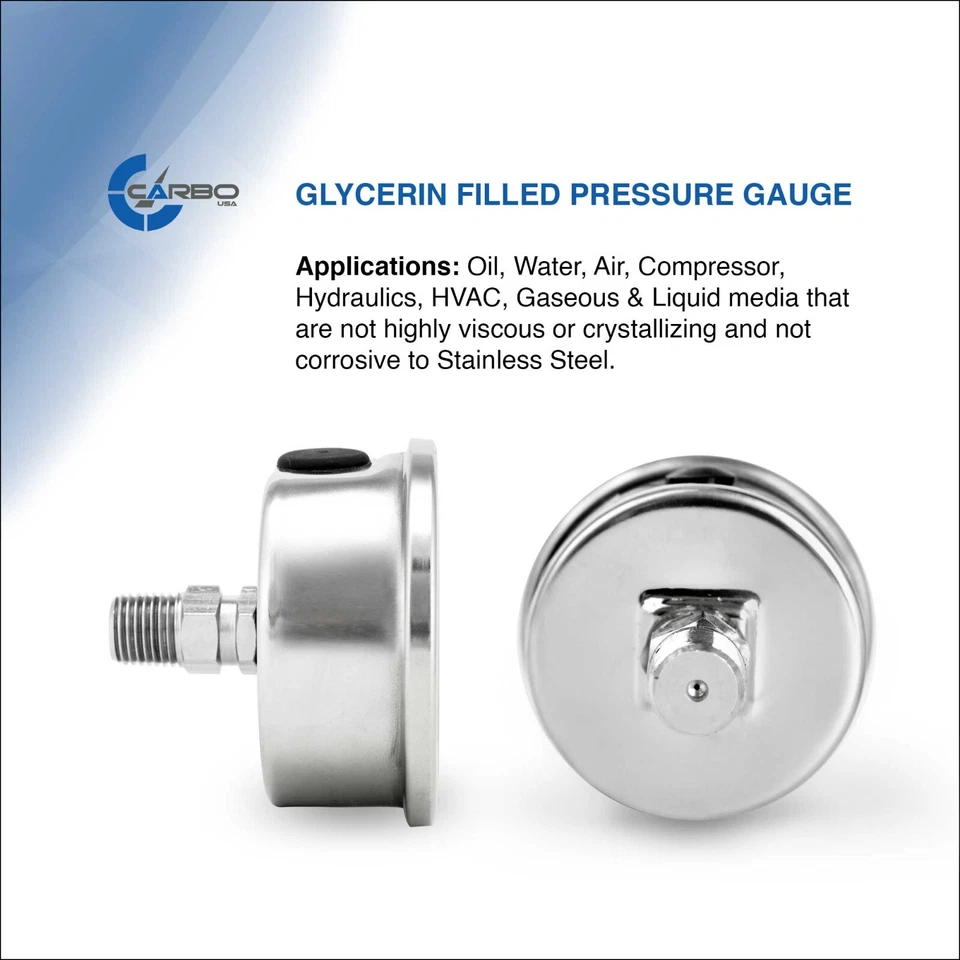 2.5" LIQUID FILLED PRESSURE GAUGE 0 - 100 PSI, STAINLESS STEEL CASE BACK  MOUNT - Image 4 of 4