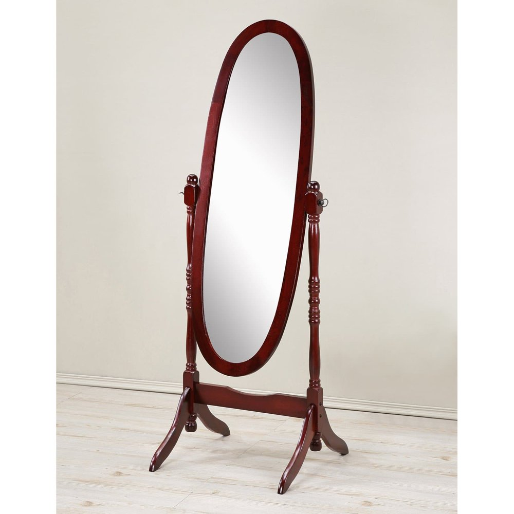 Full Body Length Standing Mirror Vintage Floor Faux Cherry Wood