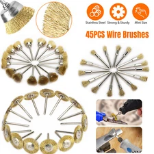 45x 1/8" Steel Wire Cup Wheel Bowl Pen Polishing Mix Brush Set for Rotary Tool