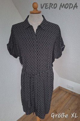 Vero Moda   VMSIMPLY Kleid Hemdbluse grau schwarz XL 42 44  L = 91 cm   w. NEU