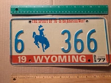 License Plate, Wyoming, 1976 Bicentennial, 6 (Carbon County) bucking bronco 366