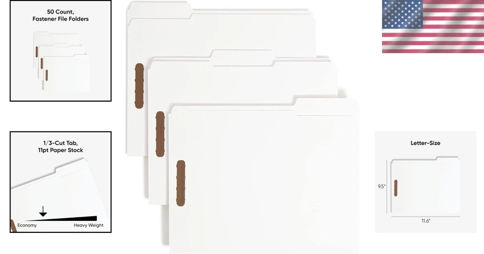 Reliable Expandable Fastener File Folders - 50 Count, Letter Size, White Finish - Image 2 of 4