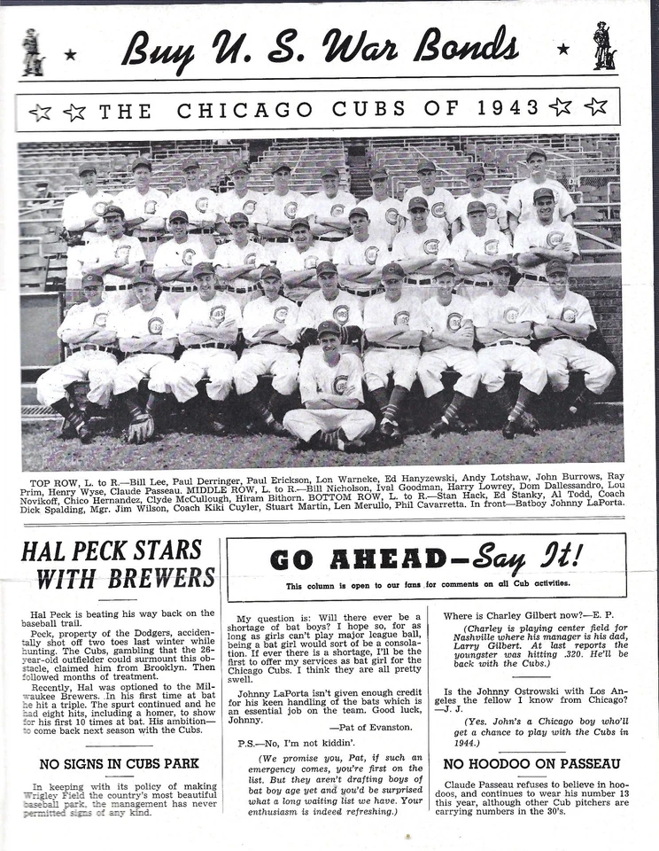 1943 Chicago Cubs News Newsletter 9/1/43 - Bill Nicholson cover - Image 3 of 4