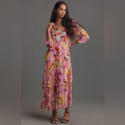 Anthropologie The Marais Chiffon Maxi Dress Abstract Floral No Slip S Small  | eBay