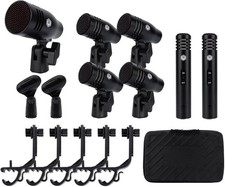 7 Piece Wired Dynamic Drum Mic Kit Whole Metal- Kick Bass, Tom/Snare Cymbal...