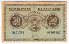 1918 Finland 50 Pennia 06801352 Paper Money Banknotes Currency