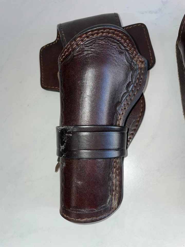 LOTE DE DOS: Funda de cinturón de cuero marrón vintage Alessi para pistolas Colt Foto 4 de 4