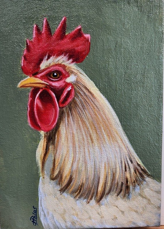Original Painting 5x7 inches of a Rooster, Original Acrylic Painting