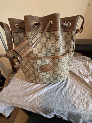 Authentic Vintage Gucci GG Plus Monogram Drawstring Bucket  display picture 2
