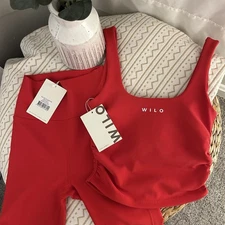 NWT Wilo The Label 2pk Ruched Squared Neck Tank & Legging Set Size XS Red $126