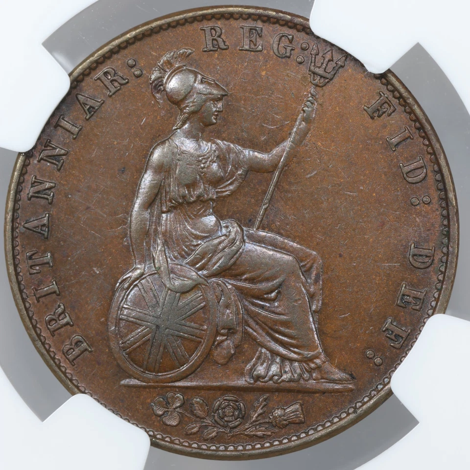 1858 Great Britain Queen Victoria 1/2 Penny NGC MS62BN Large Date Variety - Image 2 of 4