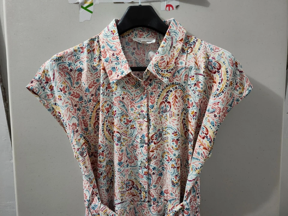 Lucky Brand Dress Womens XL Maxi Short Sleeve Button Shirt Floral Waist Tie Pkts - Image 4 of 4