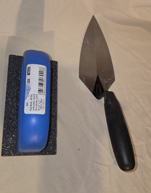 Marshalltown Rub Brick 20 Grit w/ Handle + Pointing Trowel Masonry Tool...