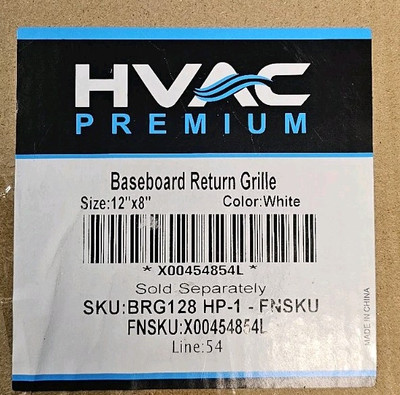 Hvac Premium Baseboard Return Grille 12×6'' OPEN box SEALED | White 