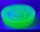 6 Vintage 1930 Federal Georgian LoveBirds Green Uranium Depression Glass Saucers