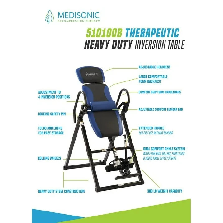 Heavy Duty Therapeutic Inversion Table 300LB Weight Capacity Back Pain ...