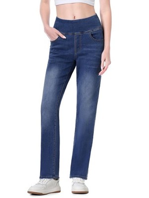 Jeans Damen,Pull On Straight Jeans Mit Gummibund,High Waist Stretch Denim Jeg...