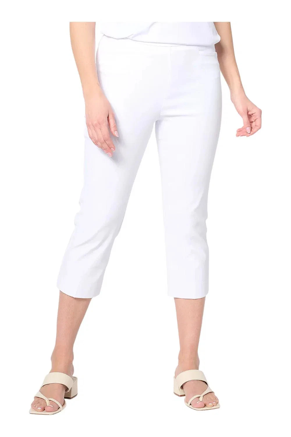 Susan Graver Women's Cotton Ulta Stretch Slim-Leg Capri Pants White